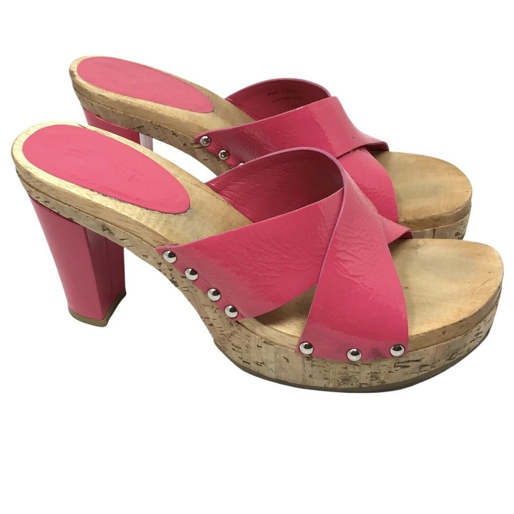 Esprit Womens Patent Leather Platform Sandals Cork Wood Heels Pink Size 7.5 M